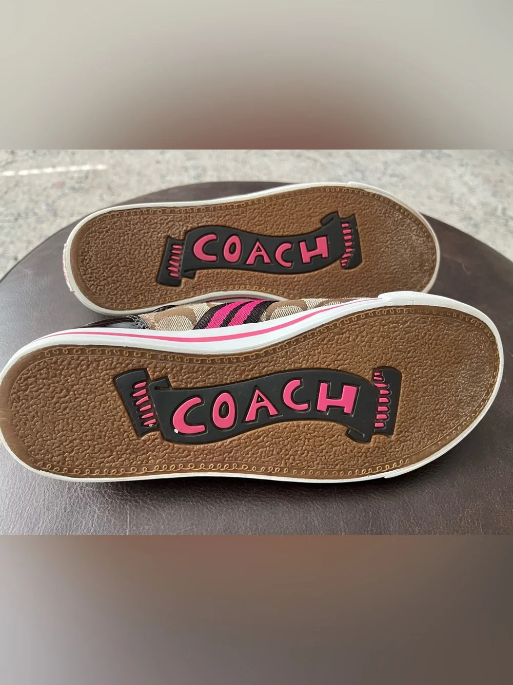 Coach Signature Low-Top Sneakers in Brown, White & Pink